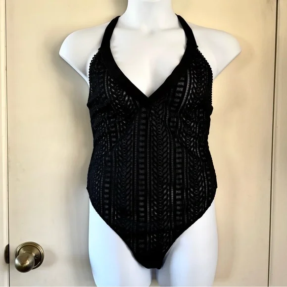 NWOT Jezebel by Felina black lace halter bodysuit XL - Picture 3 of 10